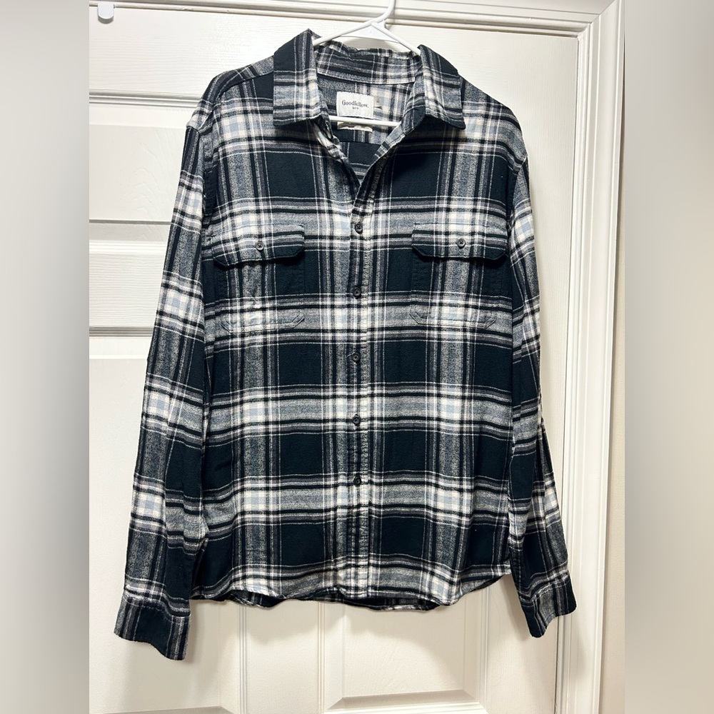 Goodfellow & Co Black, Gray, and White Plaid Flannel Shirt